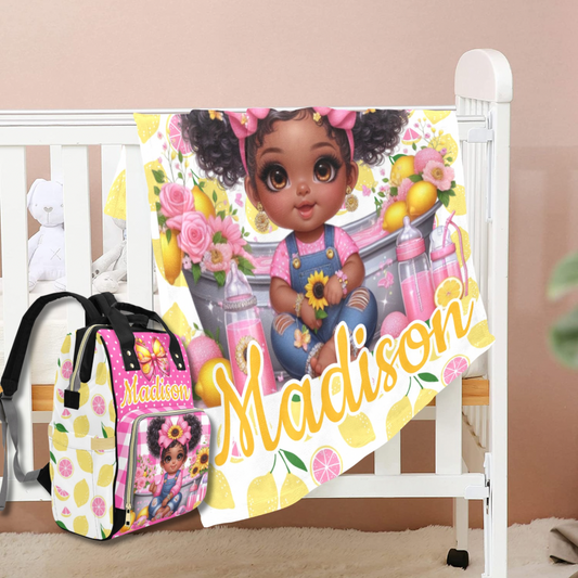 Personalized Diaper Bag and Minky Baby Blanket Bundle