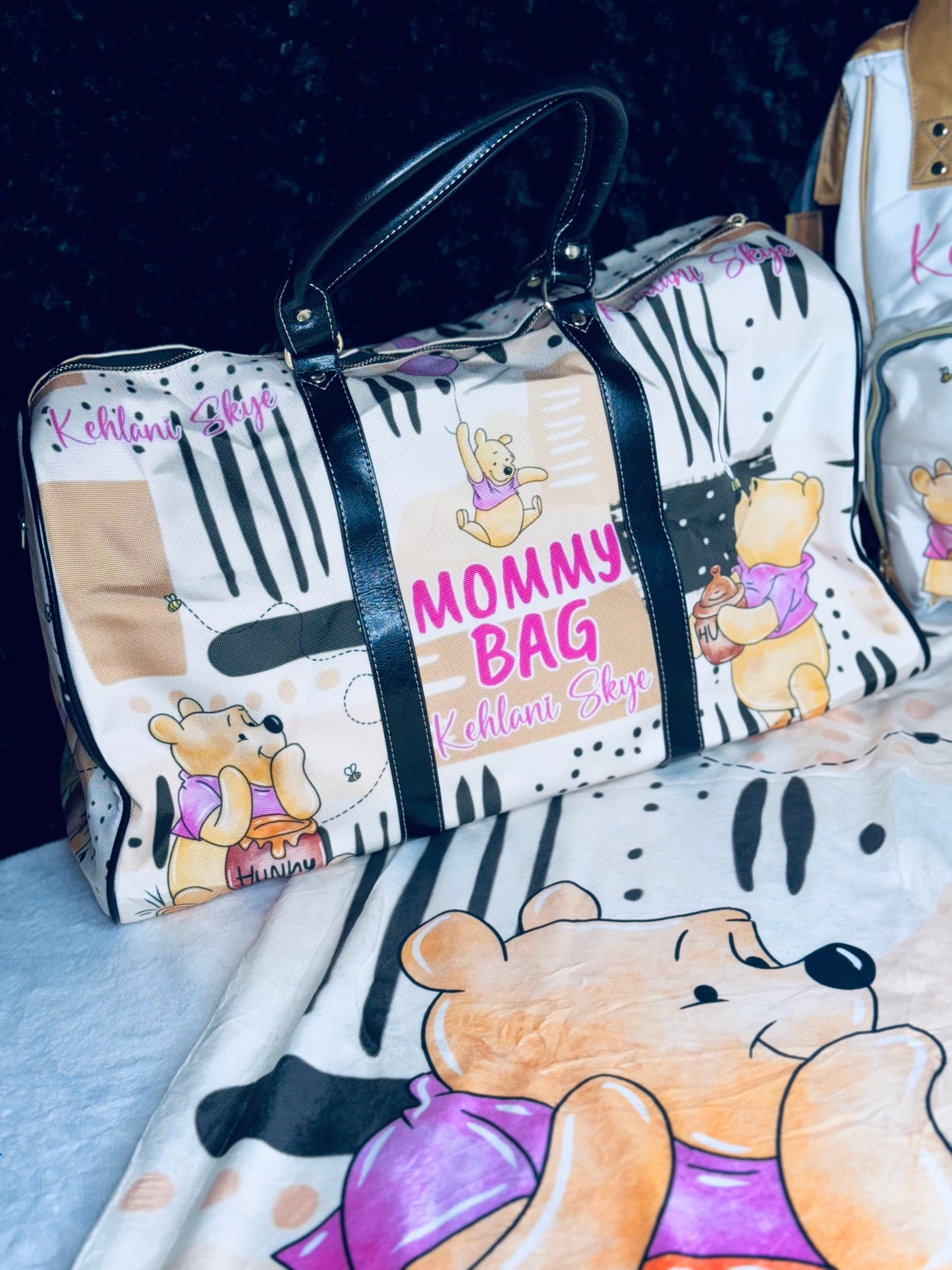 Winnie Diaper Bag, Mommy Bag and Minky Baby Blanket Bundle