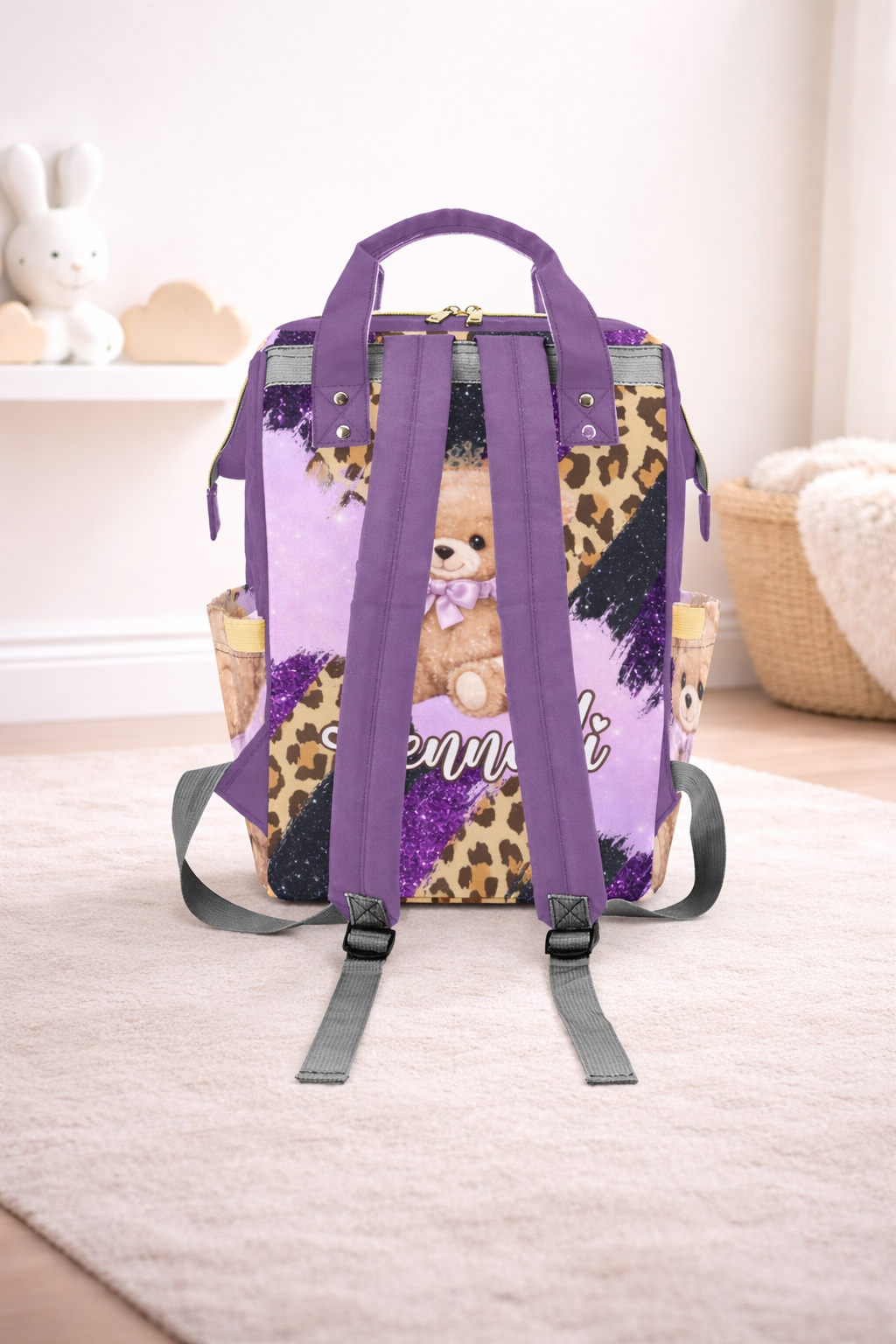 ✨ Purple Teddy Bear Diaper Bag