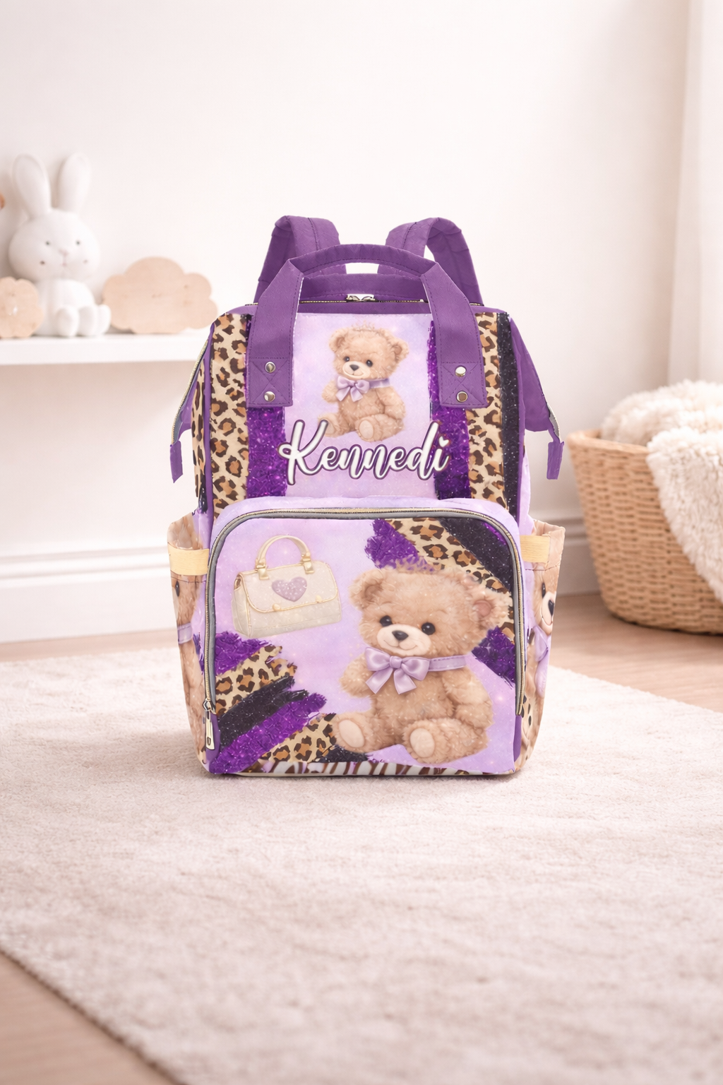 ✨ Purple Teddy Bear Diaper Bag