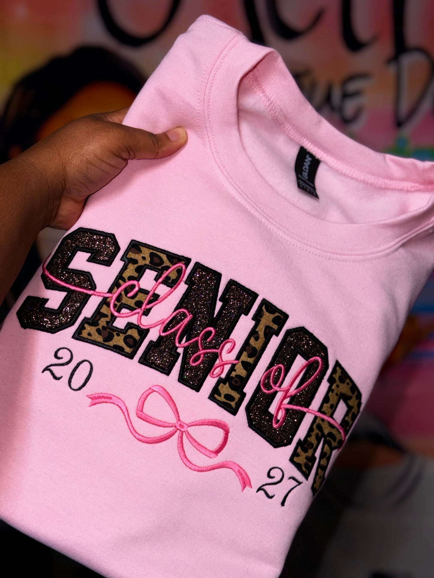 SENIOR leopard and Glitter Sweatshirt- (Embroidered)