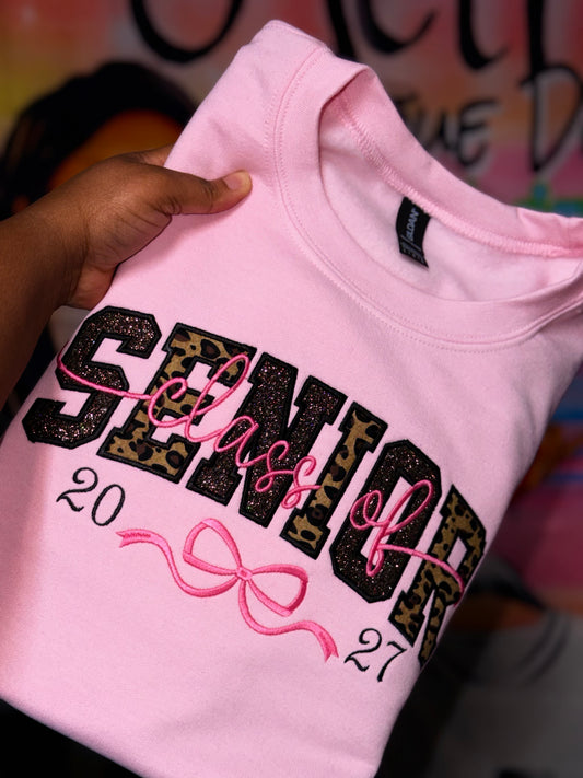 SENIOR leopard and Glitter Sweatshirt- (Embroidered)