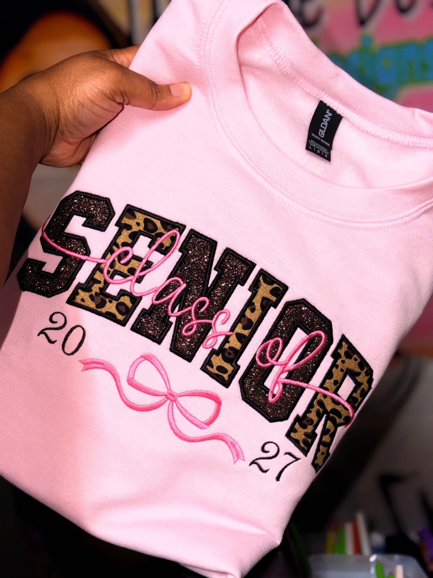 SENIOR leopard and Glitter Sweatshirt- (Embroidered)