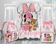 Load image into Gallery viewer, Minnie Mouse Diaper Bag and Minky Baby Blanket Bundle
