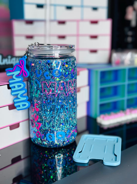 16oz Acrylic MAMA Snow globe Tumbler (Ready To ship) (Includes 2 Free Gifts pictured: Keychain & Debit Card/ID holder