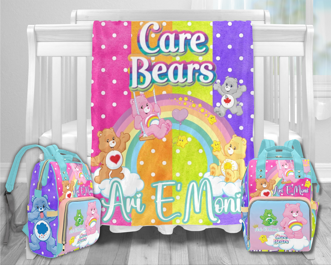 Care Bears Minky Baby Blanket and Diaper Bag Bundle