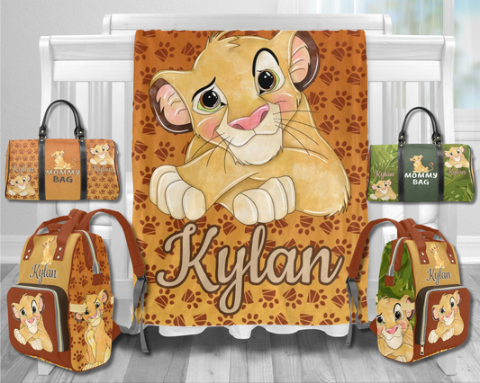 Lion King Diaper Bag, Mommy Bag and Minky Baby Blanket