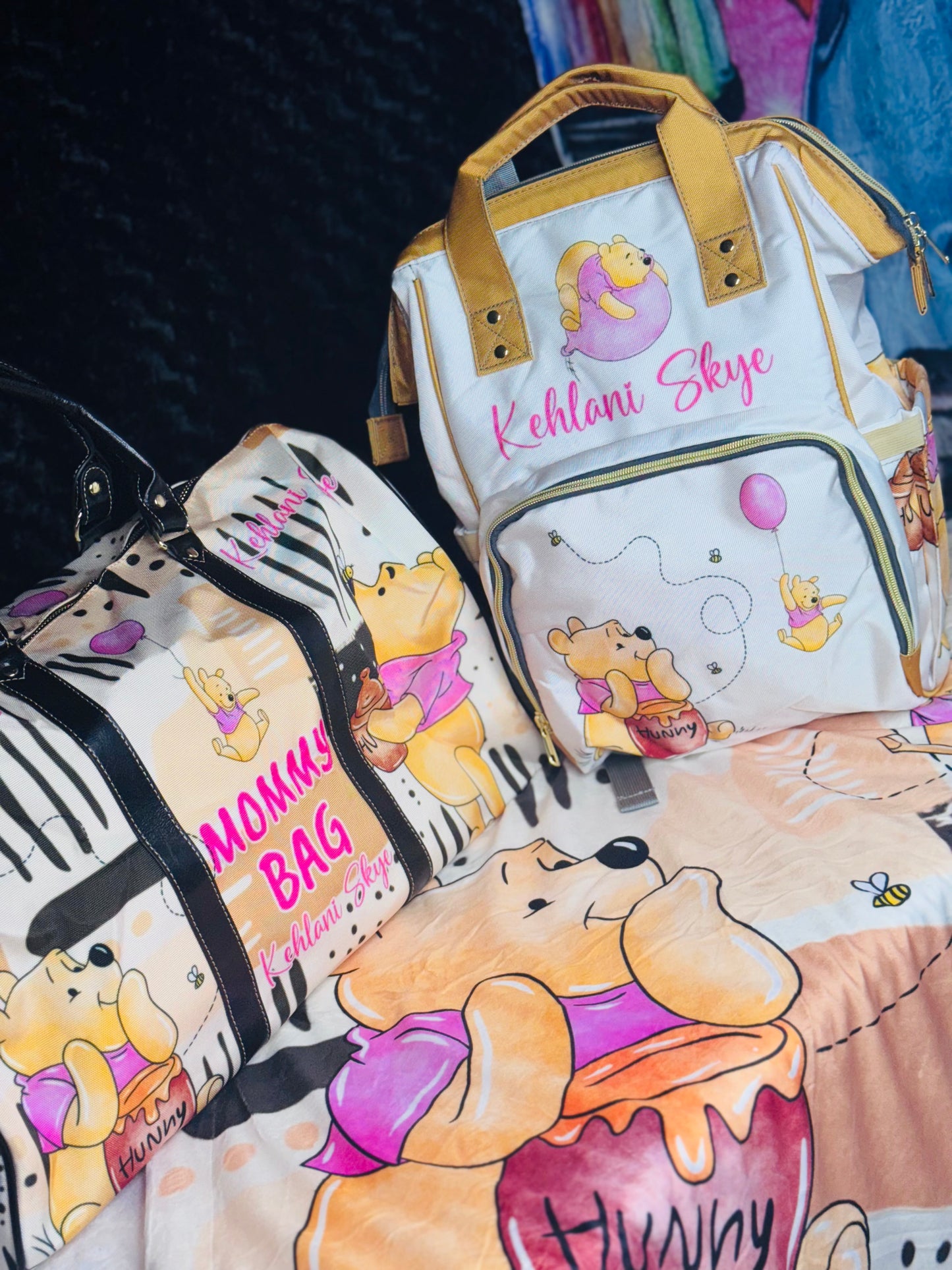 Winnie Diaper Bag, Mommy Bag and Minky Baby Blanket Bundle