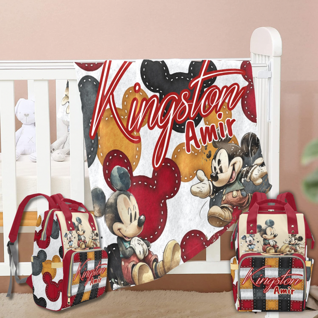 Personalized Diaper Bag and Minky Baby Blanket Bundle