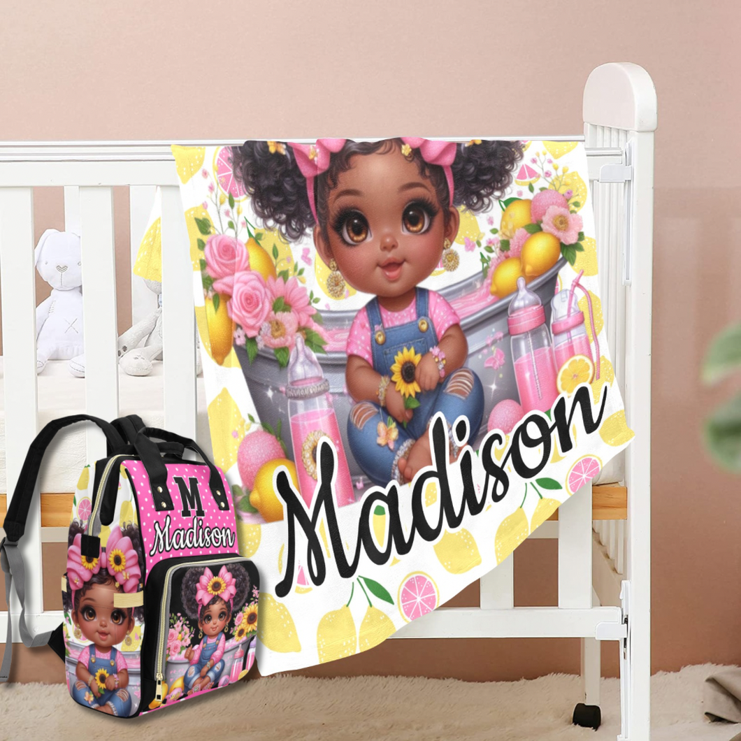 Personalized Diaper Bag and Minky Baby Blanket Bundle