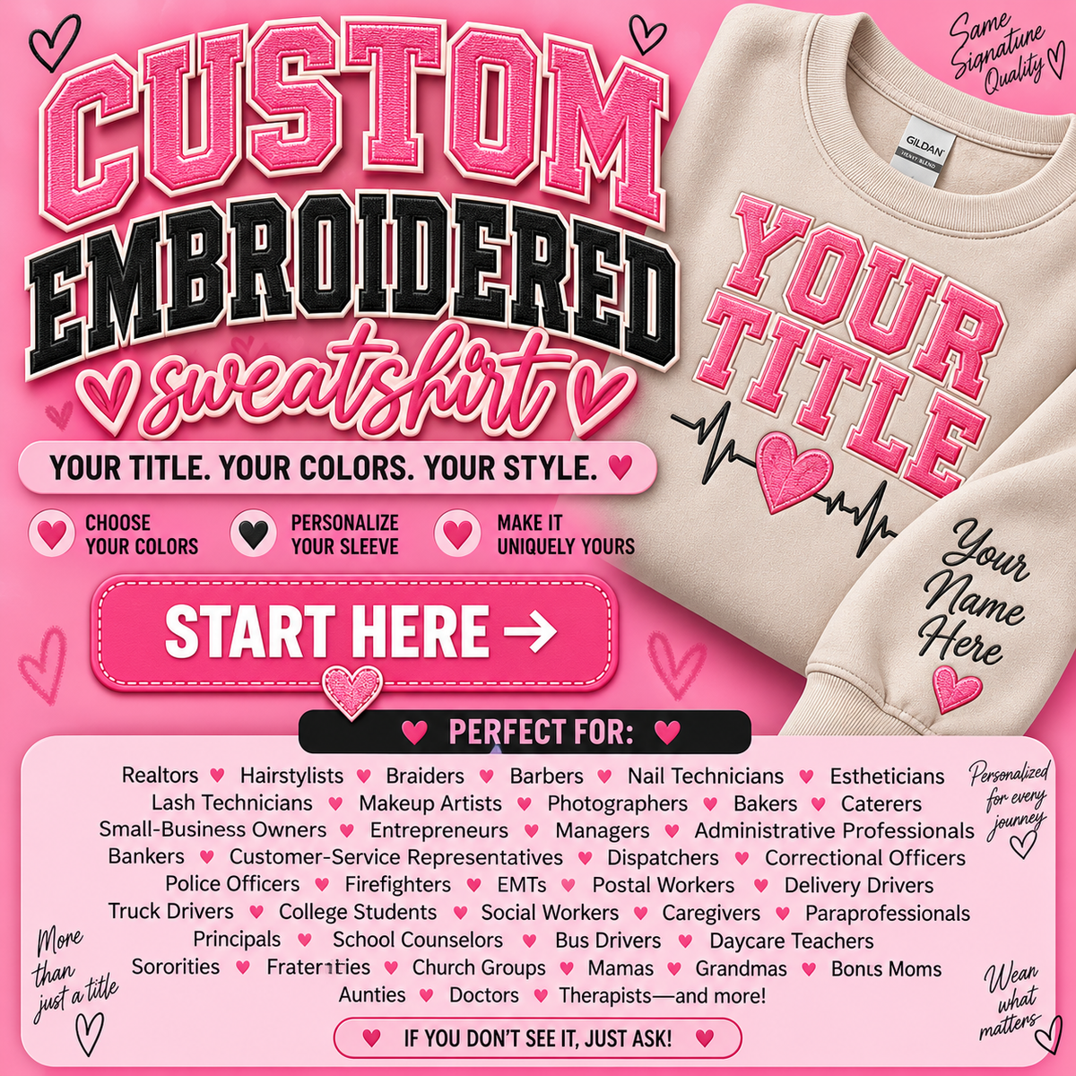 Custom Embroidered Sweatshirt — Create Your Own 💕✨