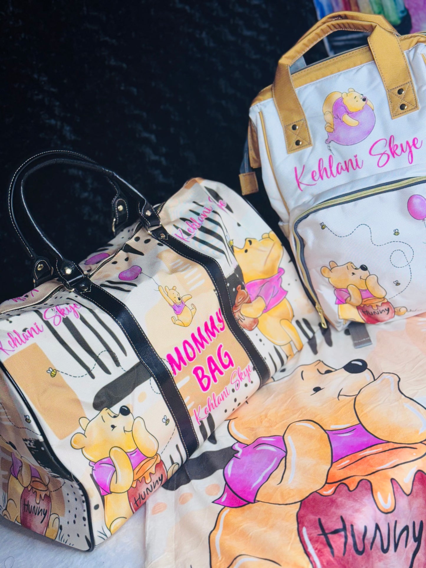 Winnie Diaper Bag, Mommy Bag and Minky Baby Blanket Bundle