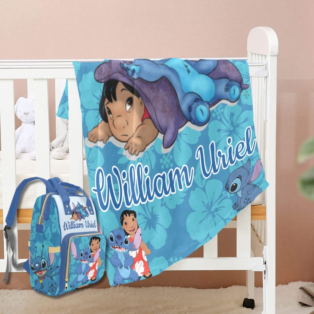 LL & S Inspired Diaper Bag and Minky Baby Blanket Bundle