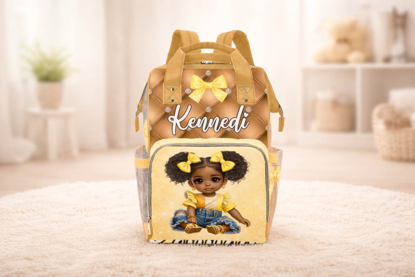 Personalized Bow Diaper Bag and Minky Baby Blanket Bundle