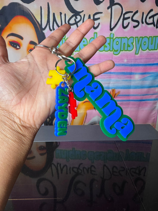 Autism Awareness Mama Keychain