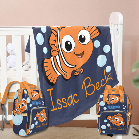 Nemo Diaper bag and Minky baby blanket Bundle