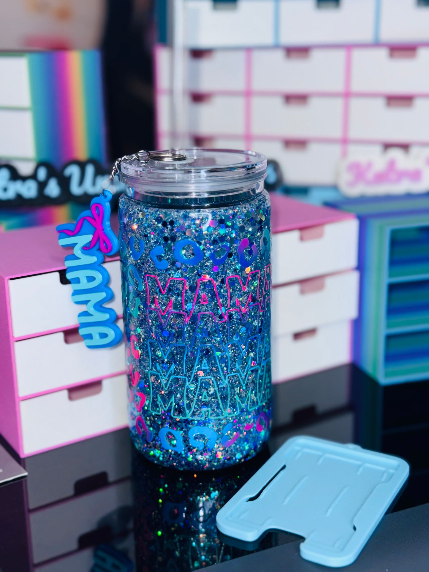 16oz Acrylic MAMA Snow globe Tumbler (Ready To ship) (Includes 2 Free Gifts pictured: Keychain & Debit Card/ID holder