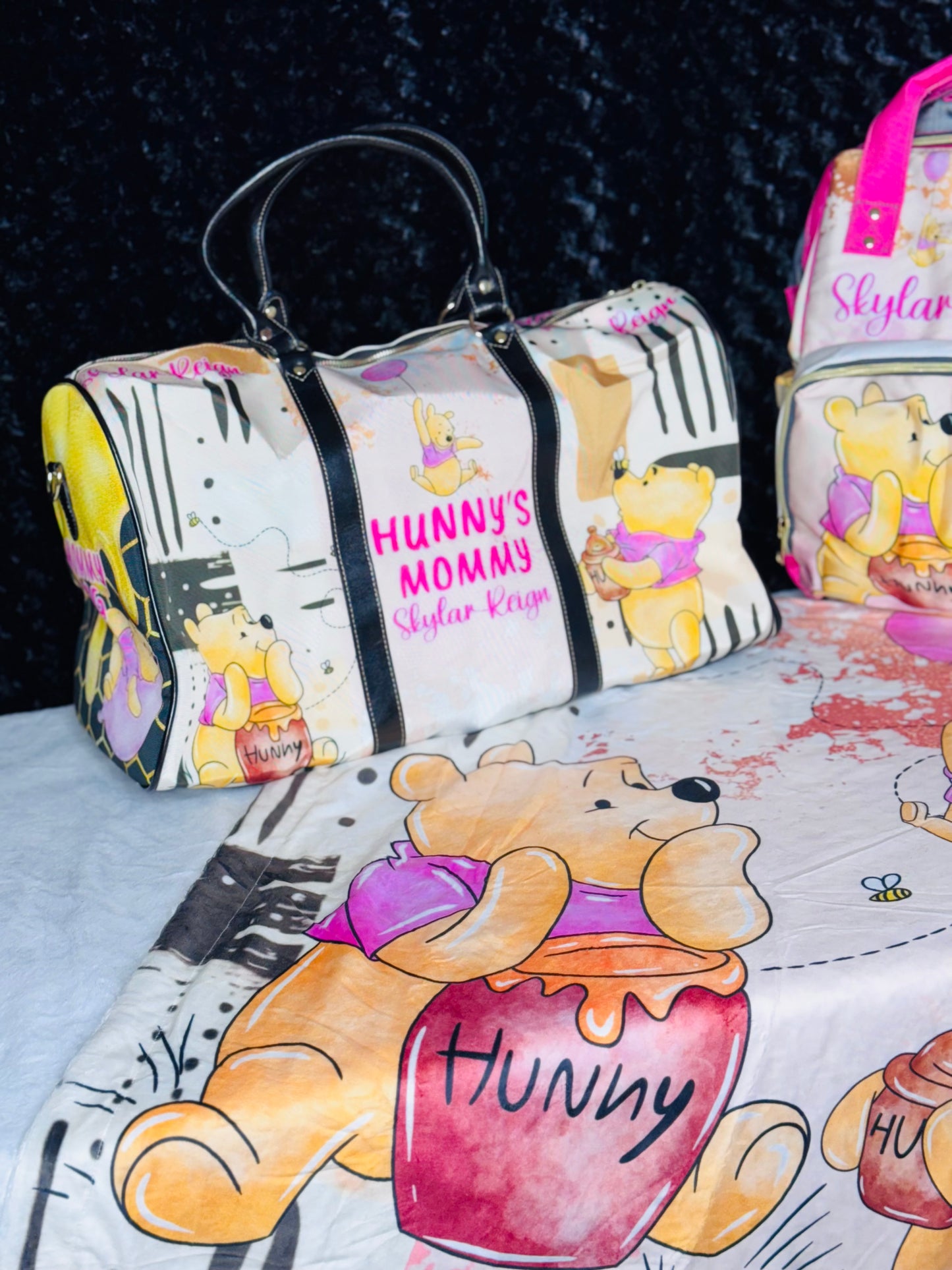 Winnie Diaper Bag, Mommy Bag and Minky Baby Blanket Bundle