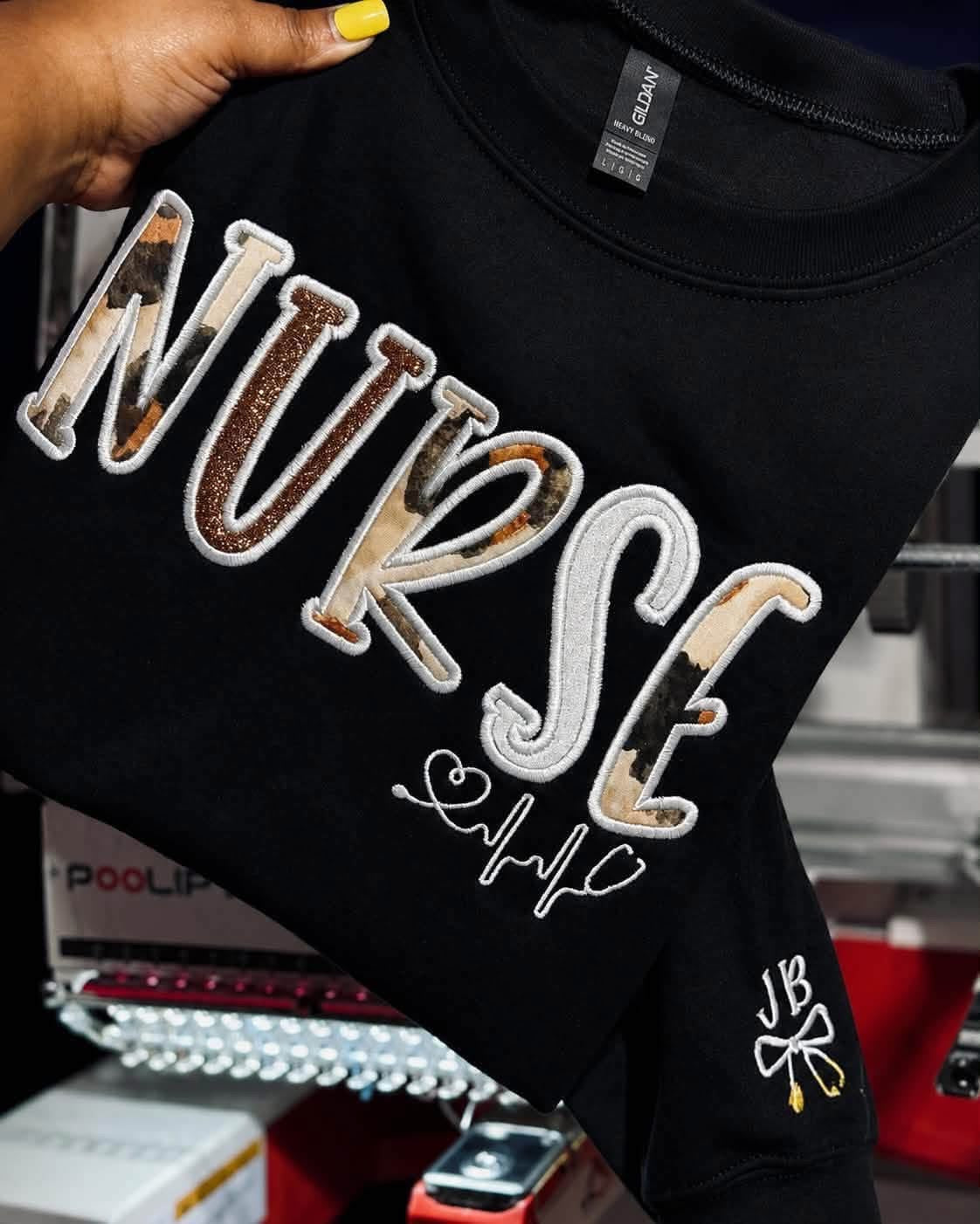 Neutral Animal Print Healthcare Embroidered Sweatshirt 🤎🩺- With Sleeve Personalization