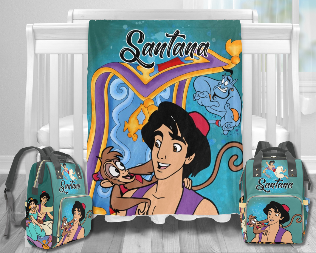 Aladdin Minky Baby Blanket and Diaper Bag Bundle