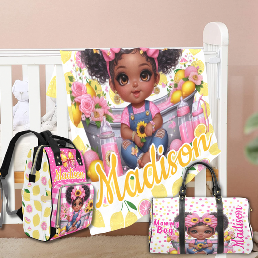 Paw Diaper bag, Mommy bag and Minky Baby Blanket Bundle