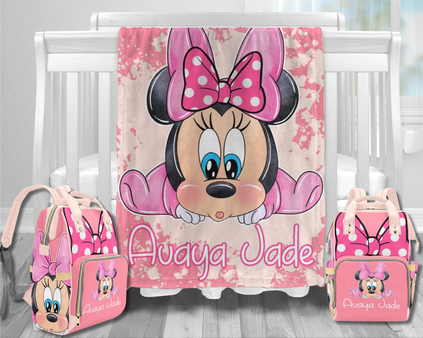 Personalized Diaper Bag and Minky Baby Blanket Bundle