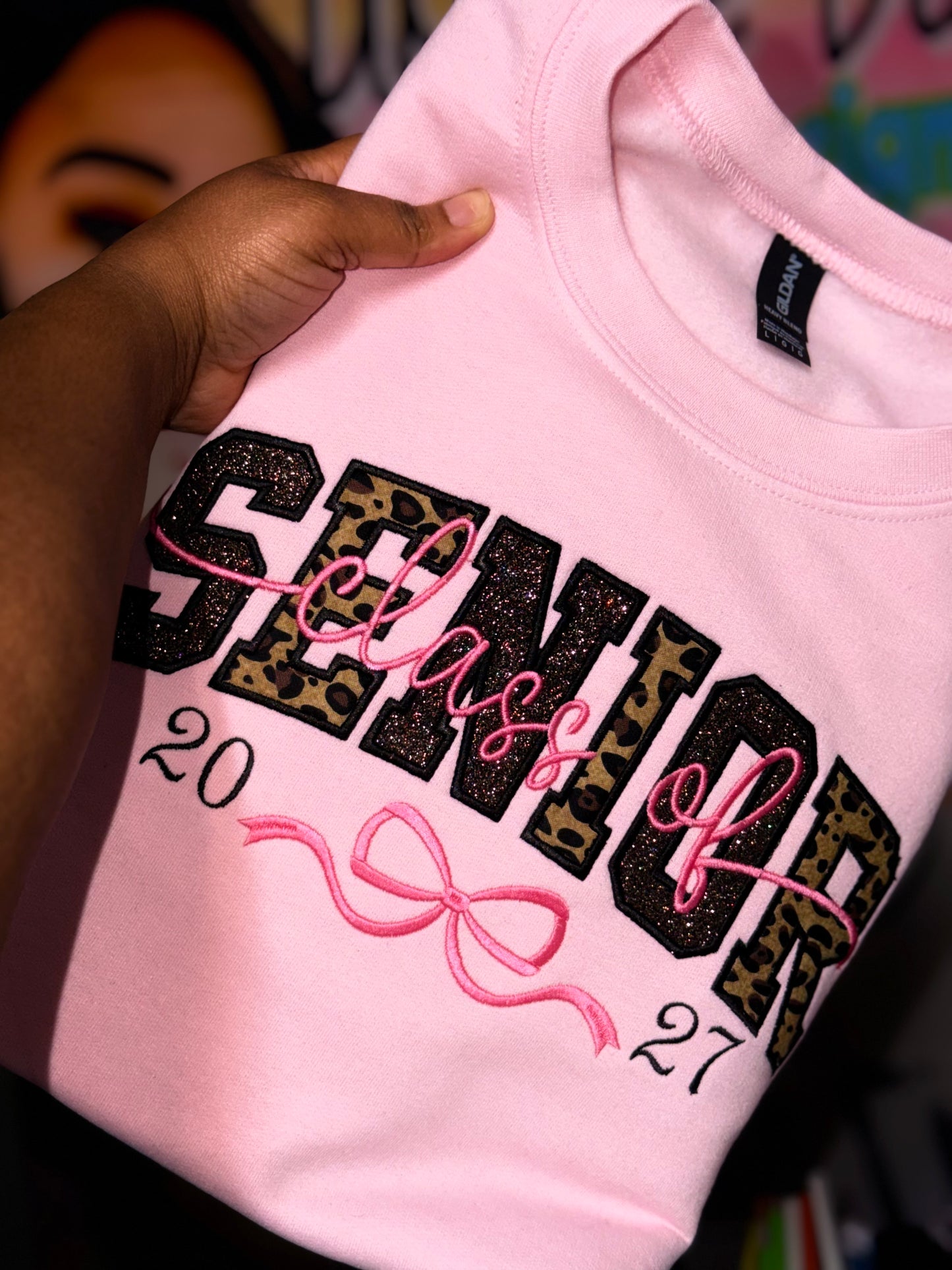 SENIOR leopard and Glitter Sweatshirt- (Embroidered)