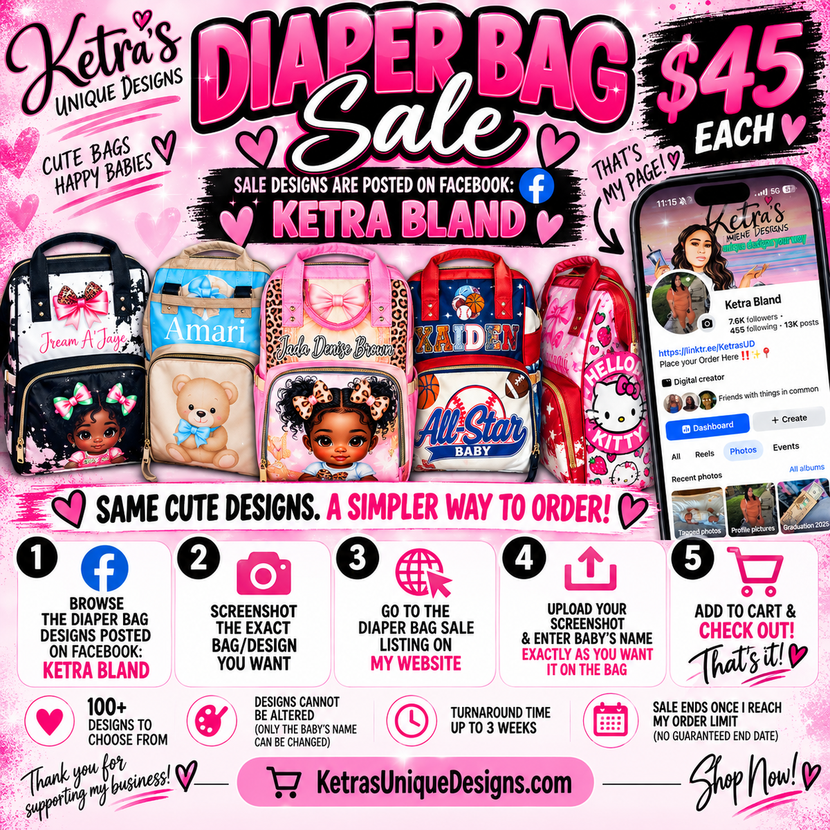 $45 Diaper Bag Sale | Upload Your Design from my Pinned post on Facebook “Ketra Bland” 📸🩷