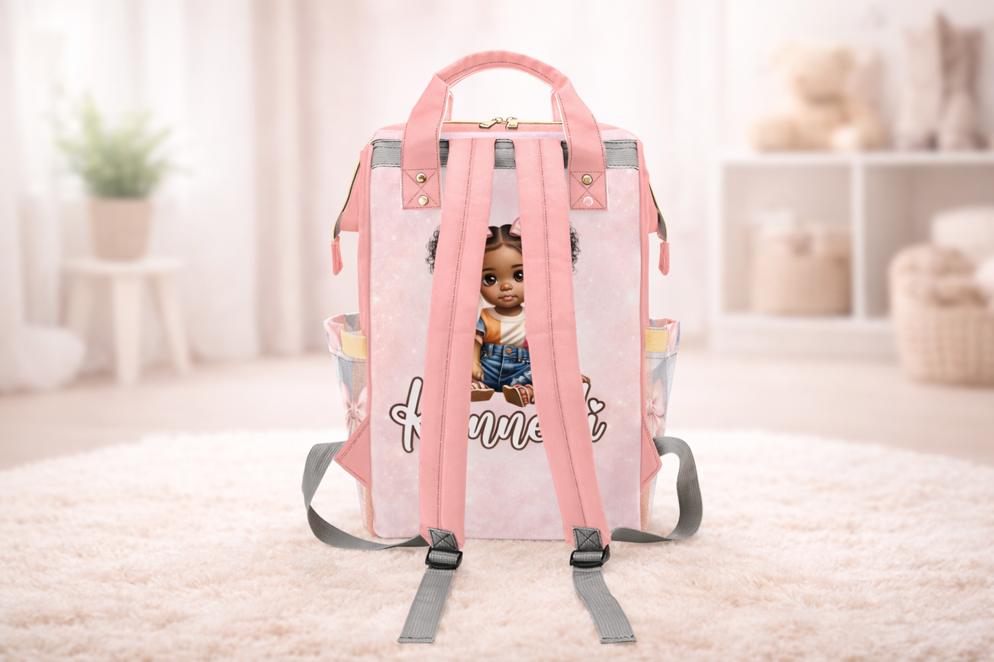 Personalized Bow Diaper Bag and Minky Baby Blanket Bundle