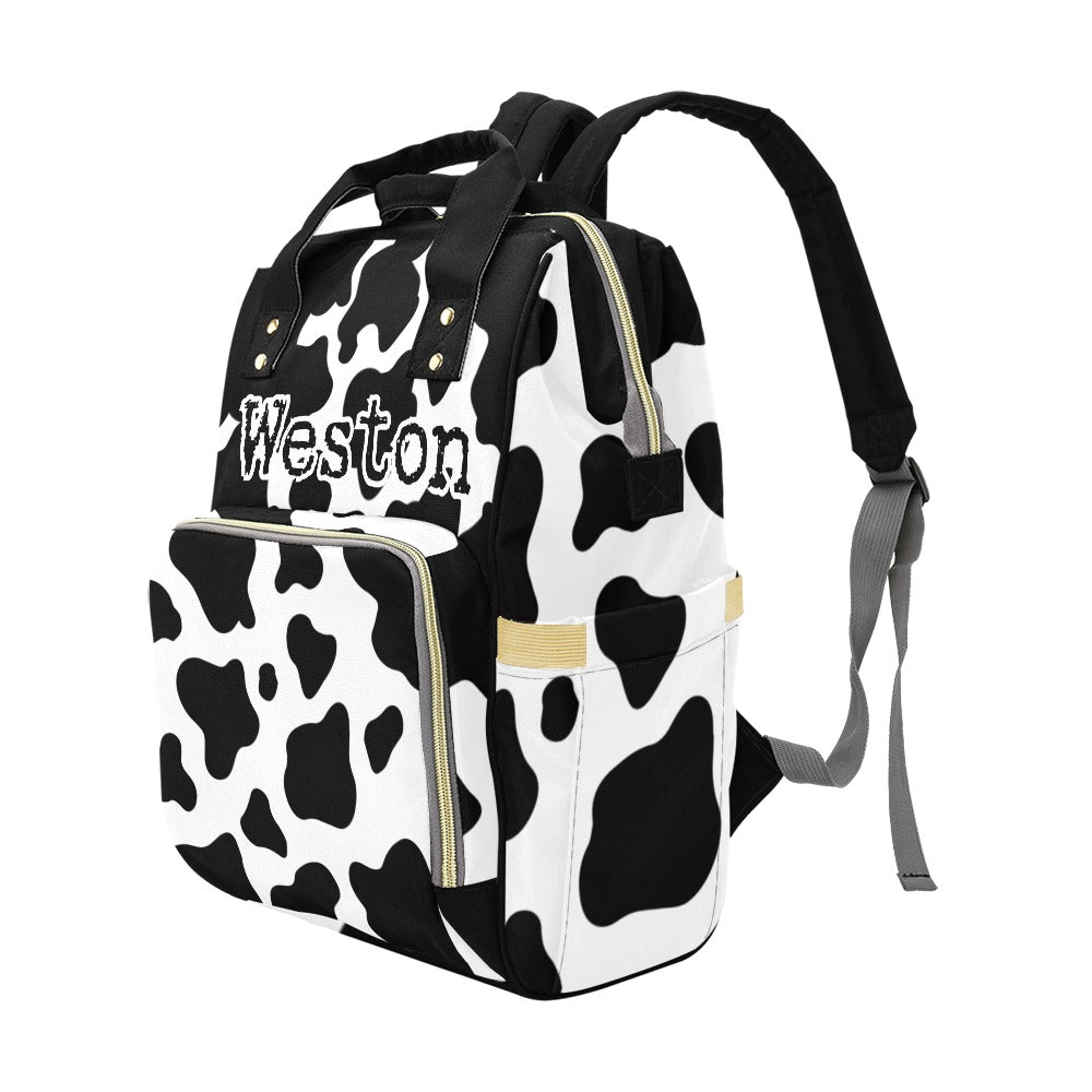 Cow Print Baby Bag and Minky Baby Blanket Bundle