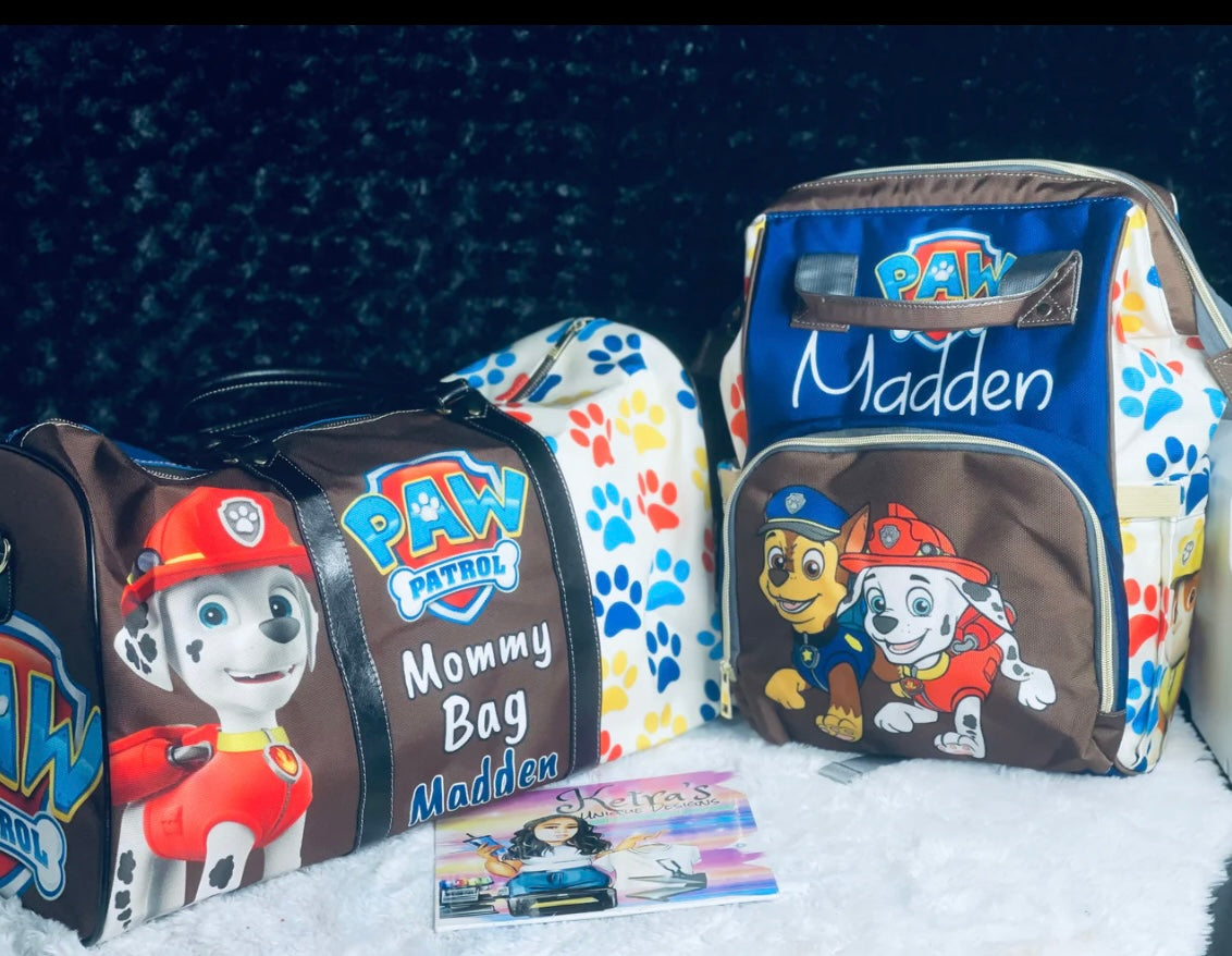 Paw Diaper bag, Mommy bag and Minky Baby Blanket Bundle