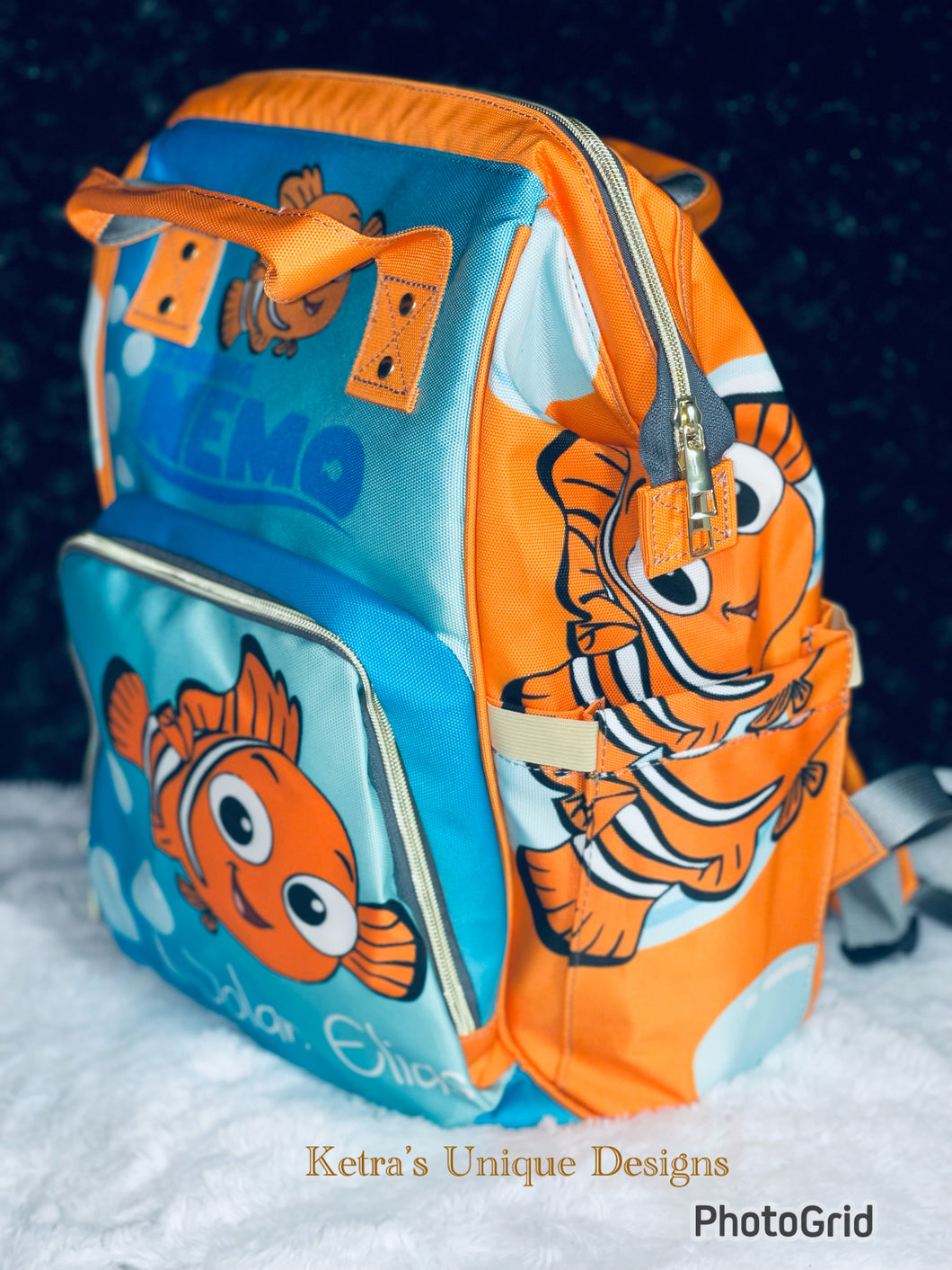 Orange and blue baby bag