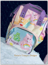 Load image into Gallery viewer, Care Bears and Rainbow Baby Diaper Bag! (purple Straps)
